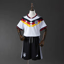 Conjunto Infantil Alemanha Retrô Branco e Preto – Uniforme de Futebol com Camisa e Shorts