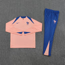 Conjunto de Treino França Salmão e Azul 2025 – Blusa Manga Longa com Zíper e Calça Esportiva